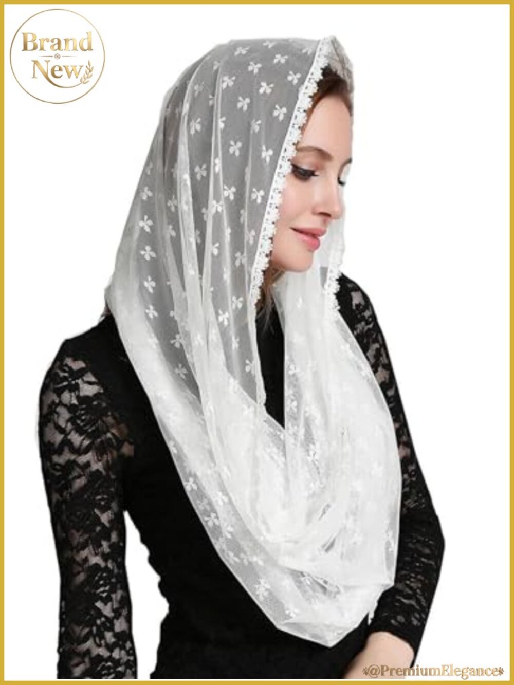 Catholic Mantilla Veil Lace Clover Embroidery Infinity Head Cover Church Wedding